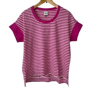 New CAbi Backyard Tee Pink and White Striped T-Shirt Women’s Size Small